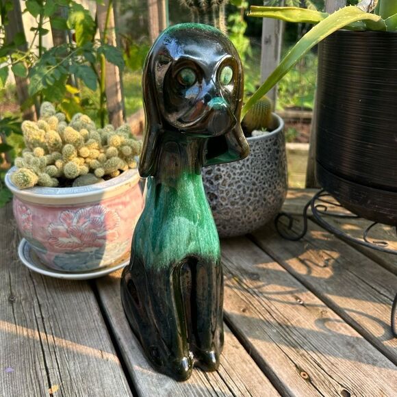 Vintage 70s Blue Mountain Pottery Green Glazed Hound Dog - Picture 5 of 16